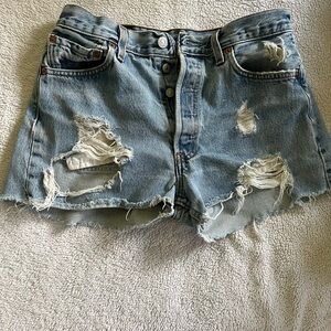 Levi's Light Blue Distressed Denim Cutoff Shorts